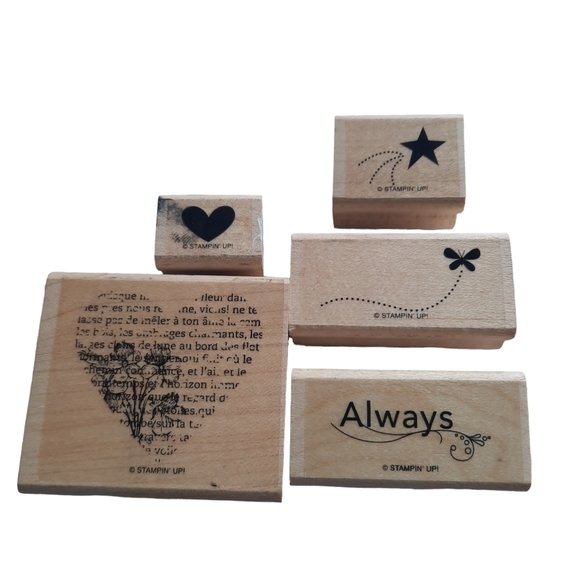 Stampin 'Up Retired 5 Piece Wood Mounted Stamps - Picture 1 of 8